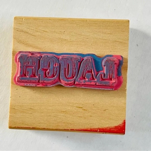 Wooden Rubber Stamp Word Laugh Stamp Arts Scrapbooking Stamping 2.75 x 0.75 Inch - Picture 2 of 2